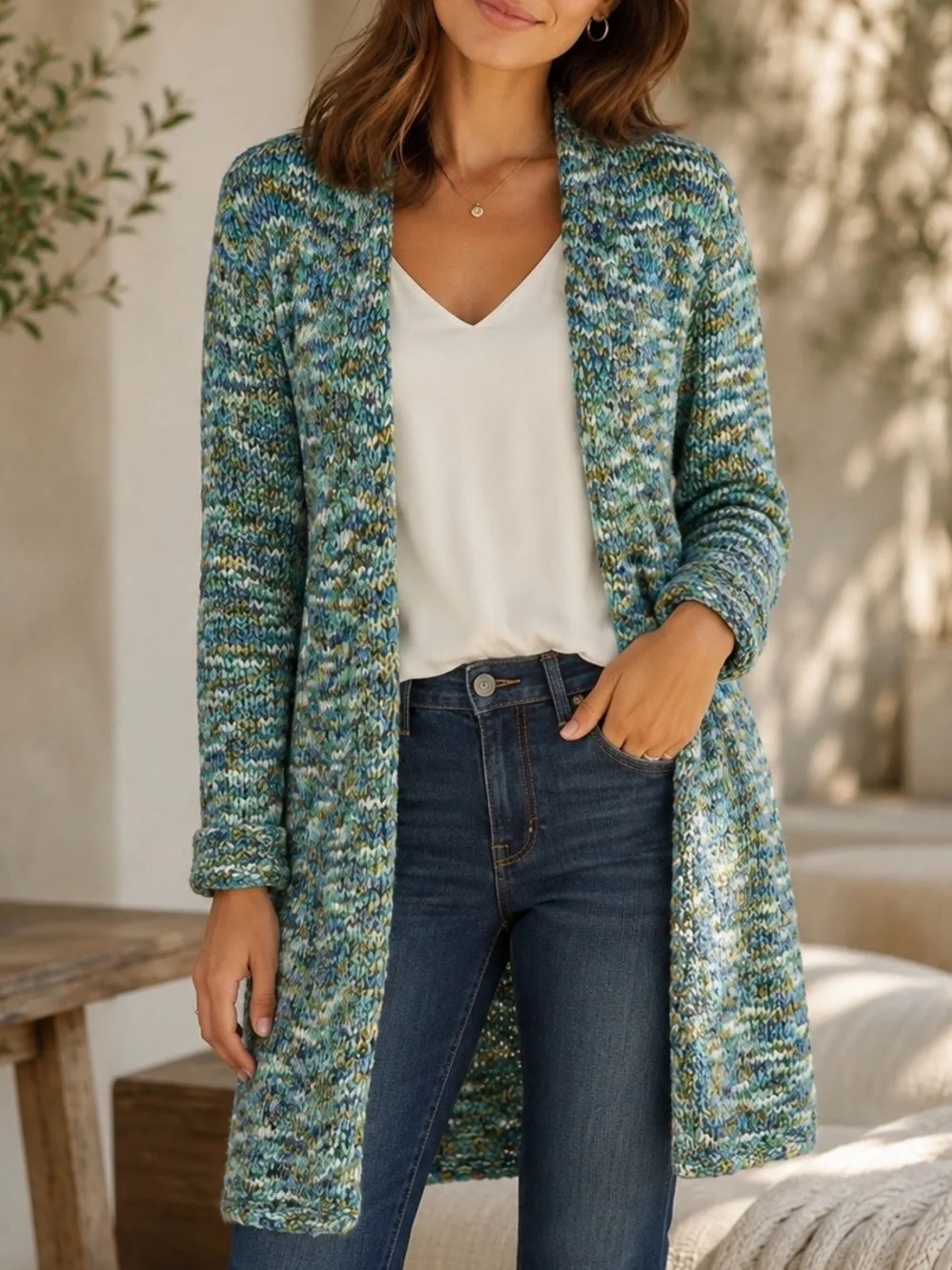 J. Jill Clarendon Space Dye Open Front Knit Duster Cardigan Size S